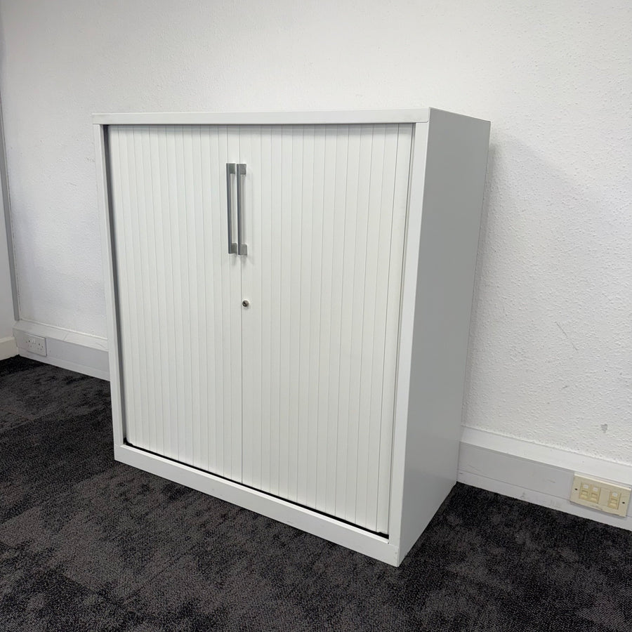 Used White Tambour Cupboard with Lock and Key