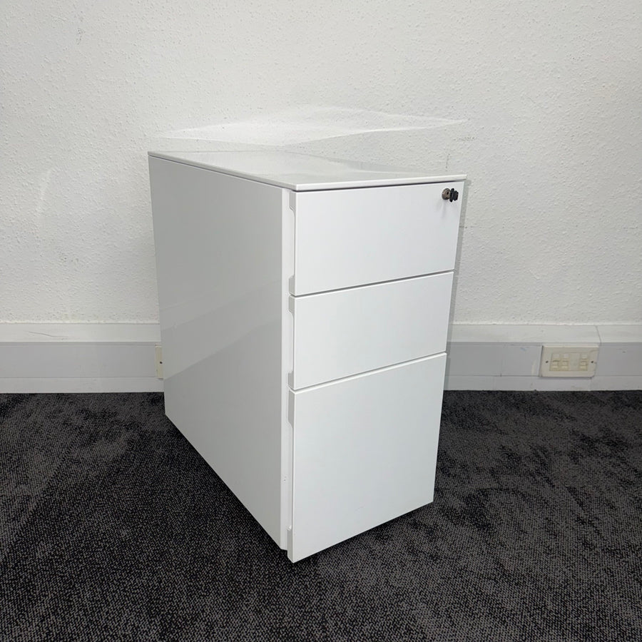 Used White Steel Slimline 3 Draw Mobile Pedestal