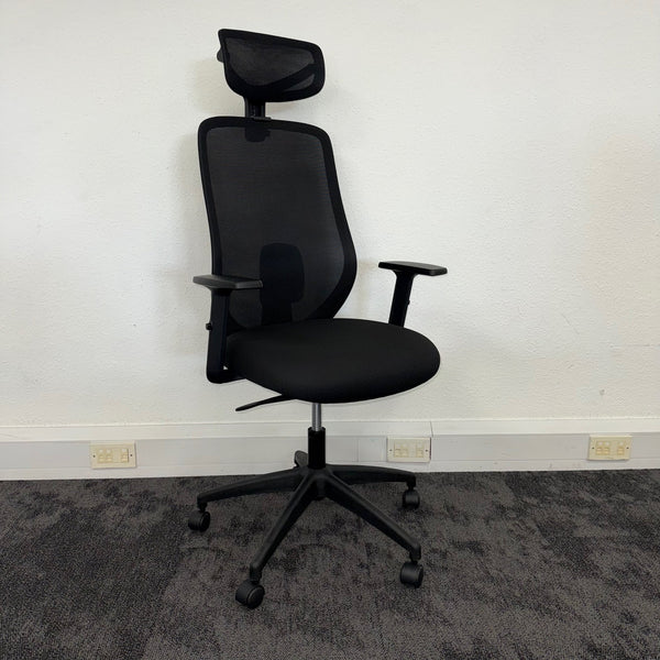 New Black Mesh Task Chair with Adjustable Lumbar and Headrest