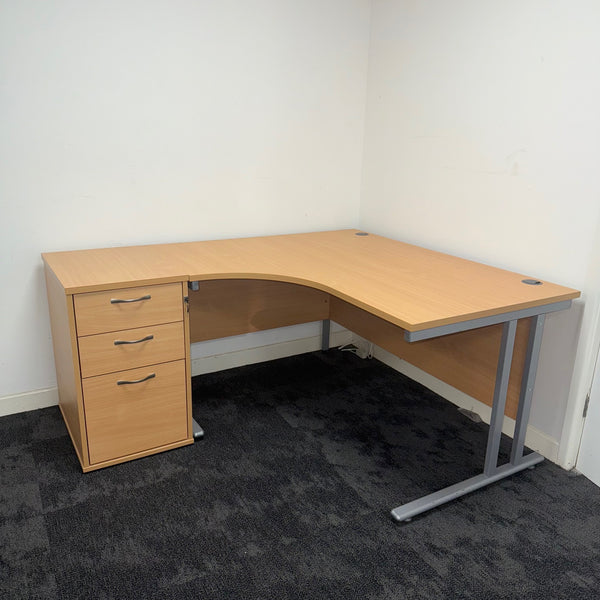 Beech Radial Desk With Desk High Pedestal