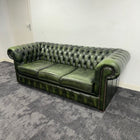 Used Chesterfield Three Seater Sofa in Antique Green Leather