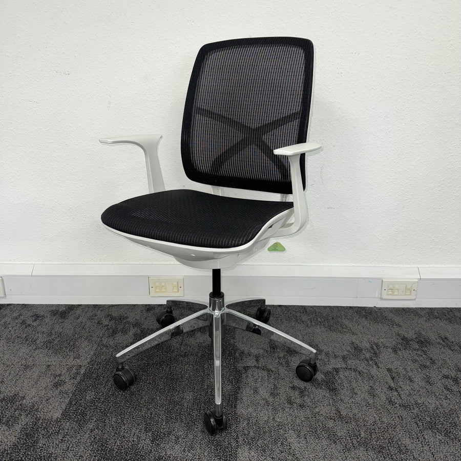 Used Black Mesh Office Chair with White Frame