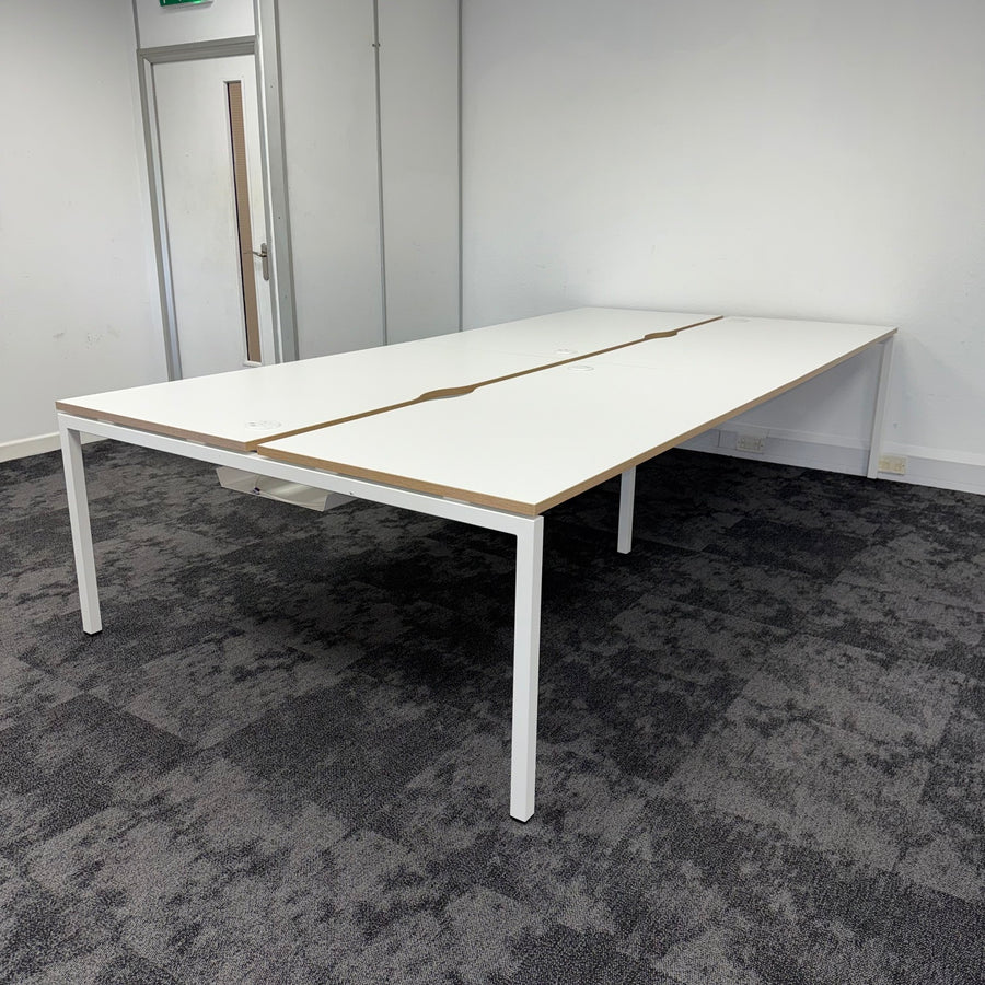 Used Narbutas Nova White Bench Desk with Desktop Power and Cable Tray