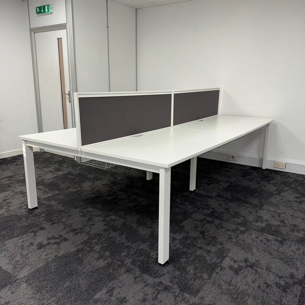 Used Senator Freeway White Bench Desk with Cable Tray and Screen
