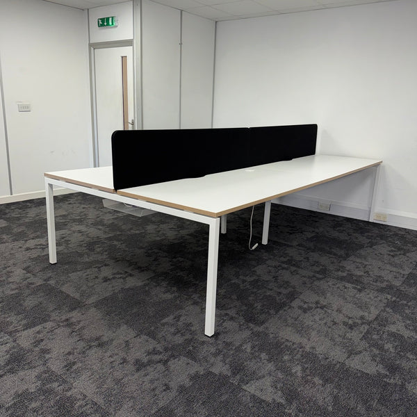 Used Narbutas Nova White Bench Desk with Desktop Power and Cable Tray