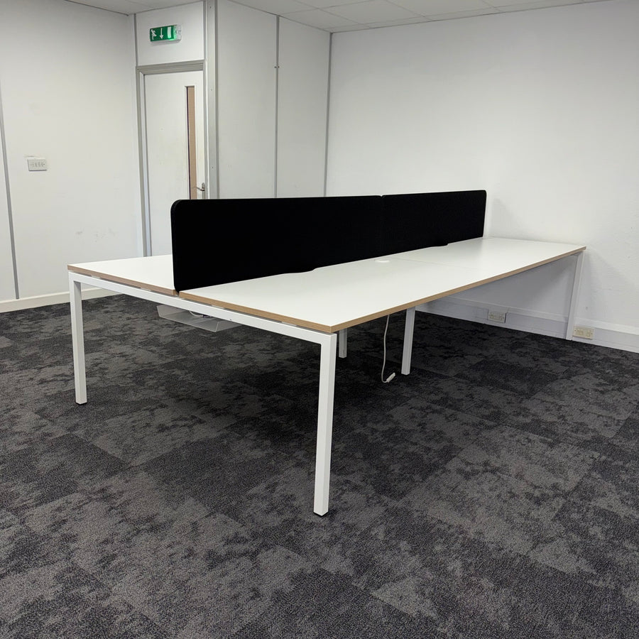 Used Narbutas Nova White Bench Desk with Desktop Power and Cable Tray