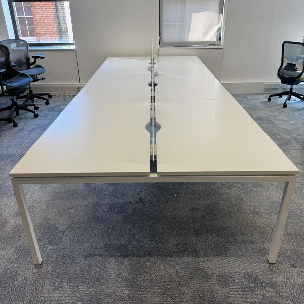 Used White Bench Desk with Cable Management and Screen Divider - Banks of 4,6,8 etc