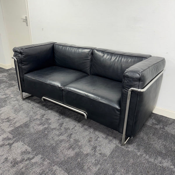 Used Black Leather 2 Seater Sofa