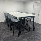 Used White High Table Set with 8 Grey Stools