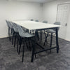 Used White High Table Set with 8 Grey Stools