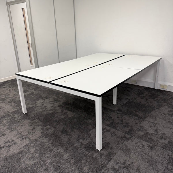 Used White Bench Desk with Cable Management - 1200x800
