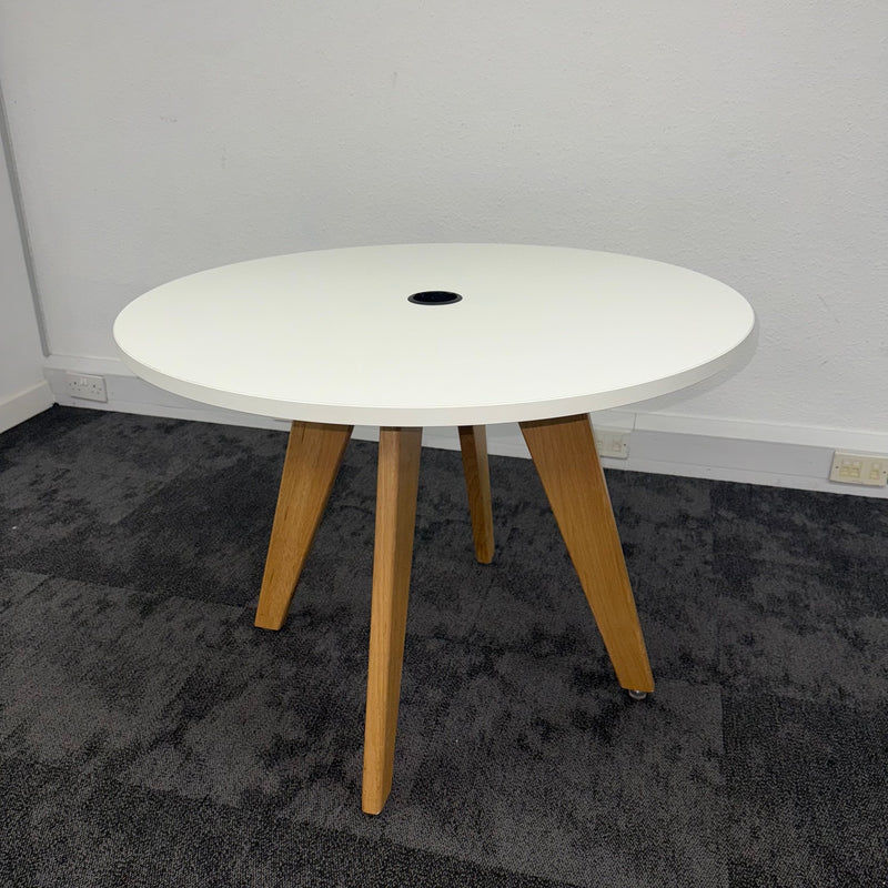 Used White Round Table with Wooden Legs