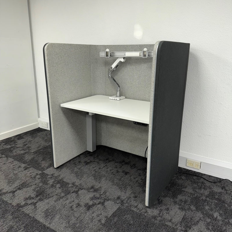 OCEE Design Den 1 Sit Stand Booth with Humanscale Monitor Arm