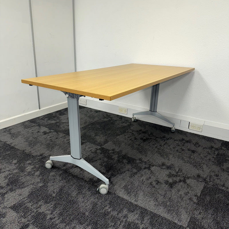 Used Oak FlipTop Meeting Table on Lockable Wheels