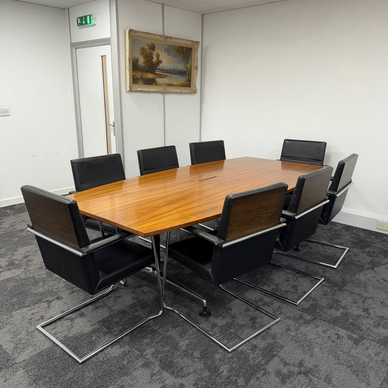 Used Walnut Meeting Table Set with 8 Chairs and Power