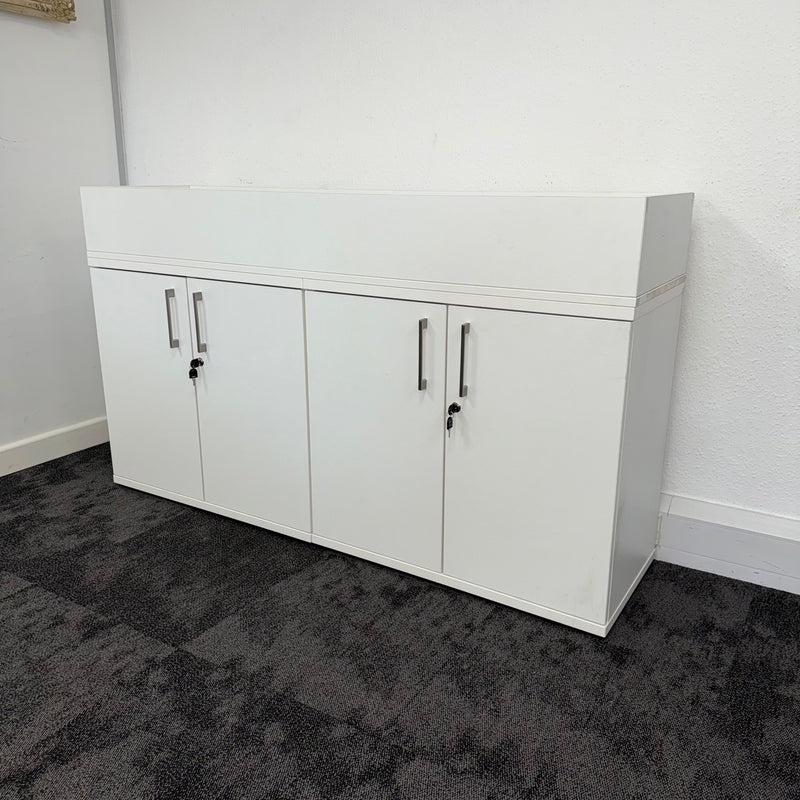 Used Desk High White Credenza with Planter Section