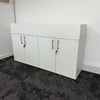 Used Desk High White Credenza with Planter Section