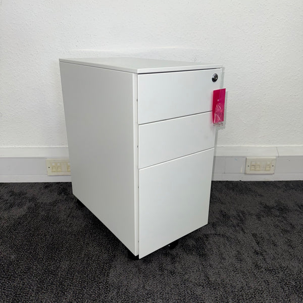 New White Steel Slimline 3 Draw Mobile Pedestal