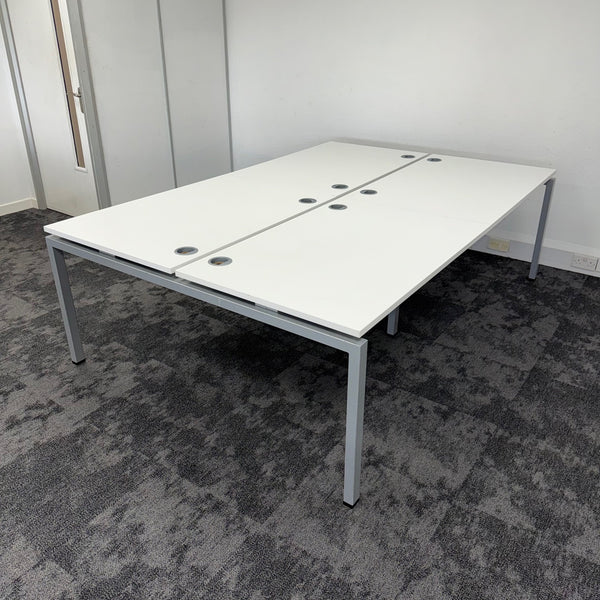Used Mobili Sliding Top White Bench Desks with Cable Trays - Banks of 4,6,8