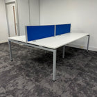 Used Mobili Sliding Top White Bench Desks with Cable Trays and Blue Screen - Banks of 4,6,8
