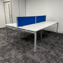 Used Mobili Sliding Top White Bench Desks with Cable Trays and Blue Screen - Banks of 4,6,8