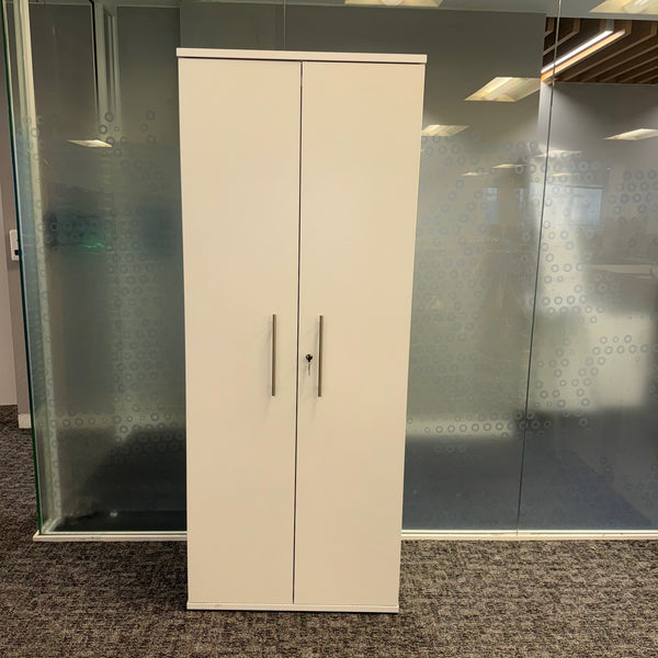 Used Tall White Wooden Storage Cupboard