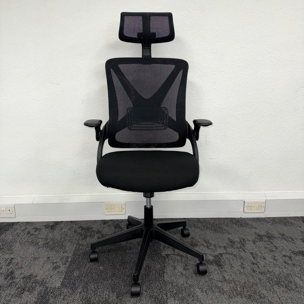New Capitan Office Chair with Mesh Back Lumbar and Folding Arms Black