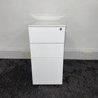 Used White Steel Slimline 3 Draw Mobile Pedestal