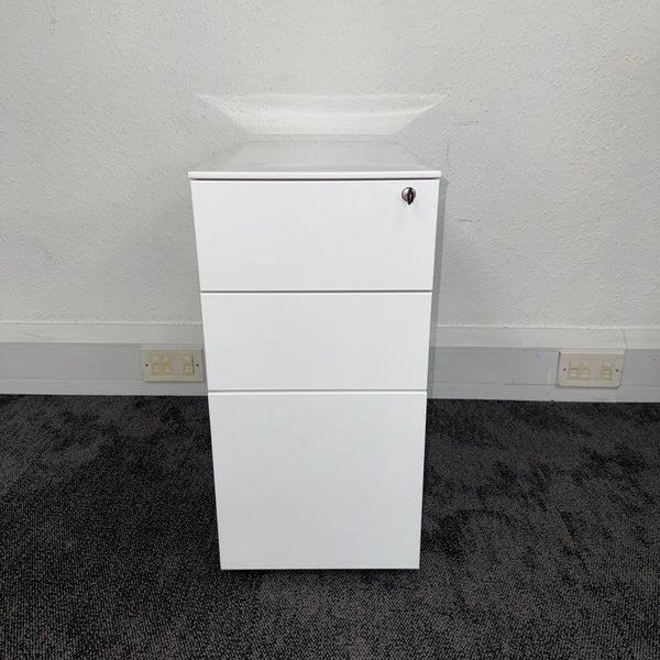 Used White Steel Slimline 3 Draw Mobile Pedestal