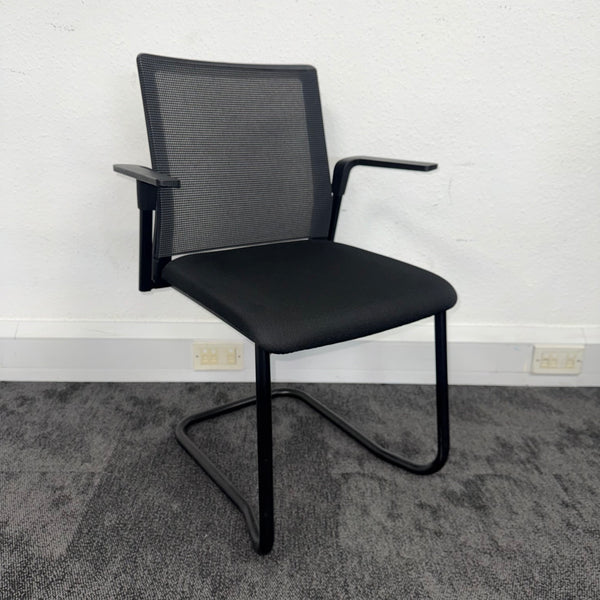 Used White Meeting Table Set with 8 Mesh Chairs