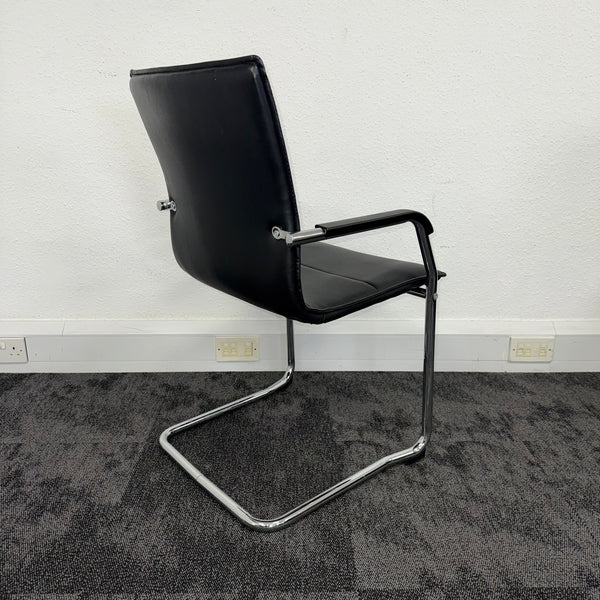 Used White Meeting Table with 6 Faux Leather Meeting Chairs