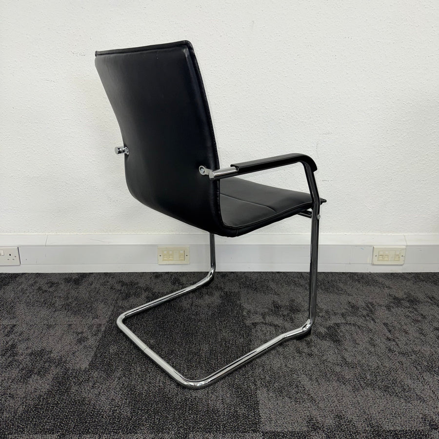 Used White Meeting Table with 6 Faux Leather Meeting Chairs