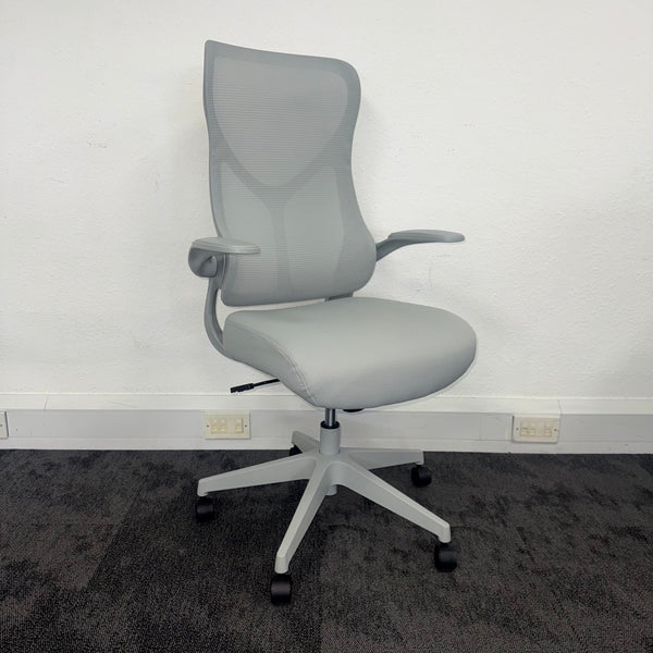 New High Back Mesh Task Chair with Folding Arms - Grey