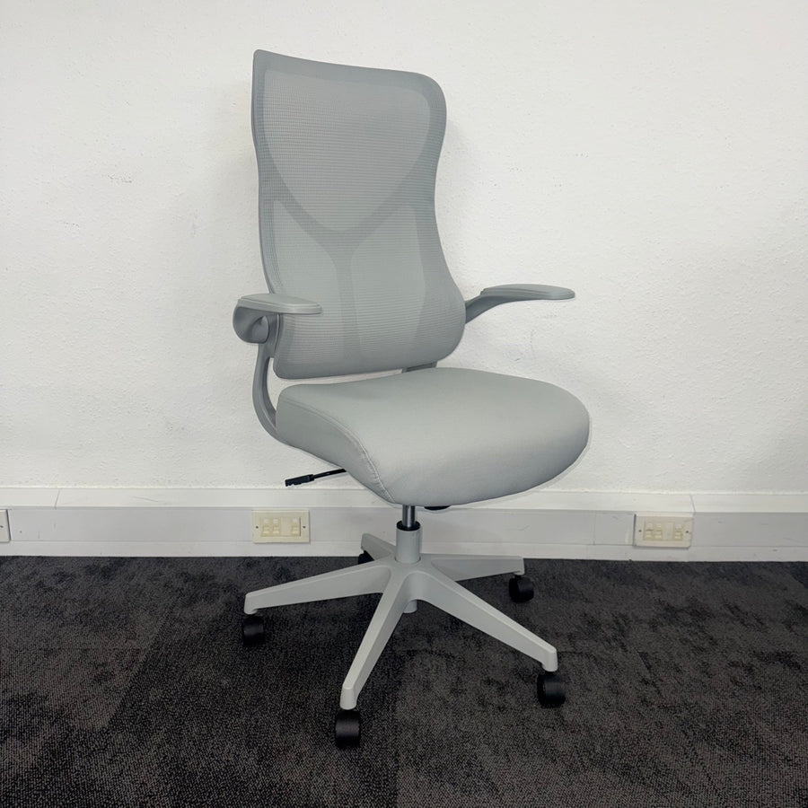 New High Back Mesh Task Chair with Folding Arms - Grey