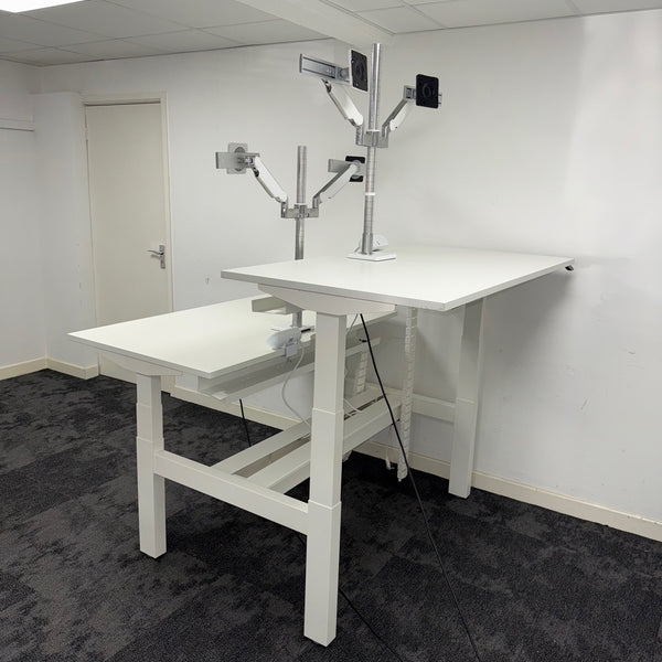 Used Senator Chemistry Electric Bench Desk with Humanscale Dual Monitor Arms