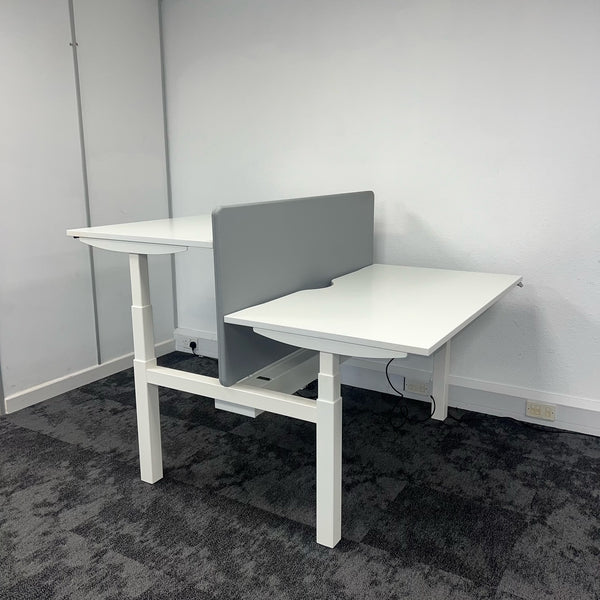 New Cancelled Order Electric Height Adjustable White Bench Desk with Screen and Cable Tray
