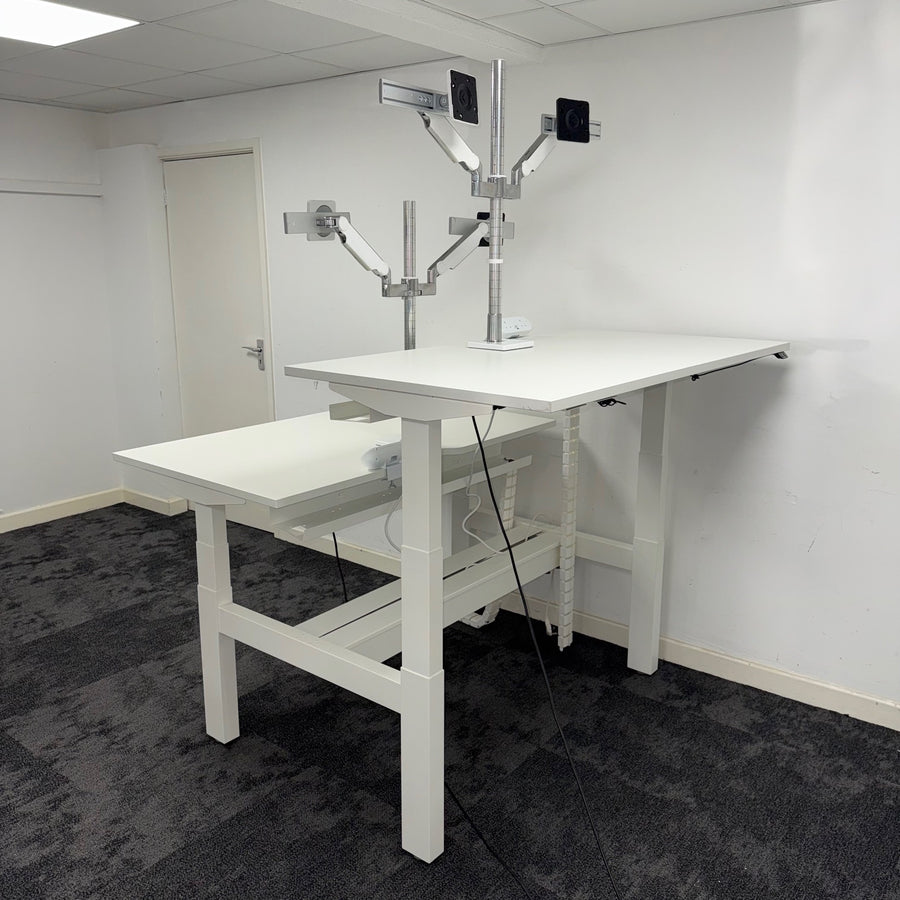 Used Senator Chemistry Electric Bench Desk with Humanscale Dual Monitor Arms
