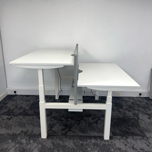 New Cancelled Order Electric Height Adjustable White Bench Desk with Screen and Cable Tray