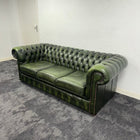 Used Chesterfield Three Seater Sofa in Antique Green Leather