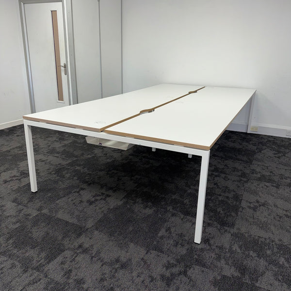 Used Narbutas Nova White Bench Desk with Desktop Power and Cable Tray