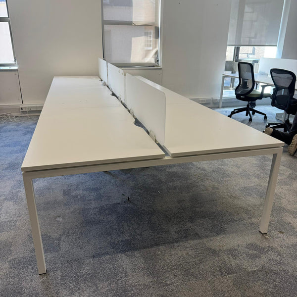 Used White Bench Desk with Cable Management and Screen Divider - Banks of 4,6,8 etc