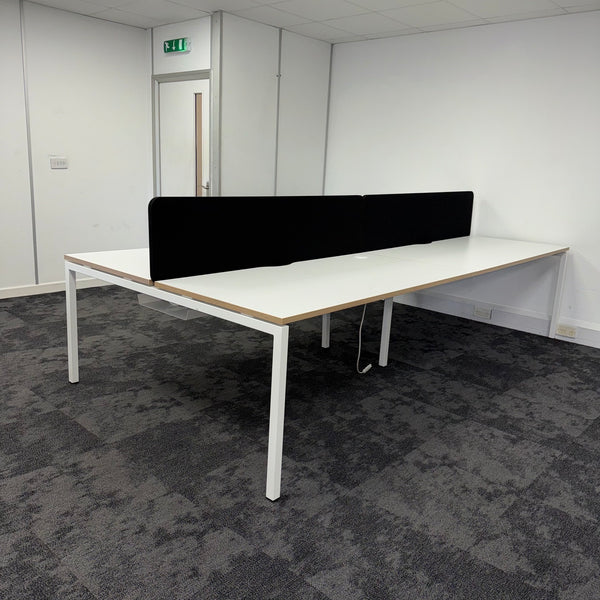 Used Narbutas Nova White Bench Desk with Desktop Power and Cable Tray