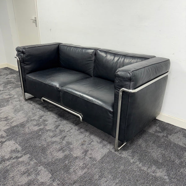 Used Black Leather 2 Seater Sofa