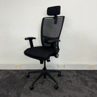 Used Fully Adjustable Mesh Task Chair with Headrest - Reupholstered in New Fabric