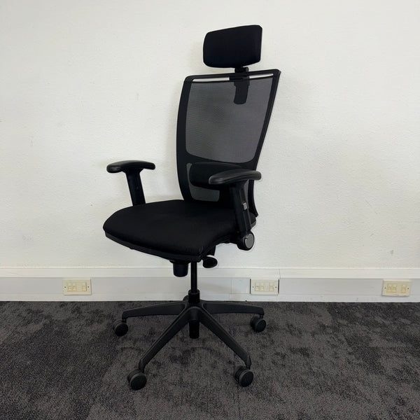 Used Fully Adjustable Mesh Task Chair with Headrest - Reupholstered in New Fabric
