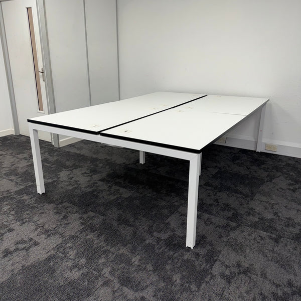 Used White Bench Desk with Cable Management - 1200x800