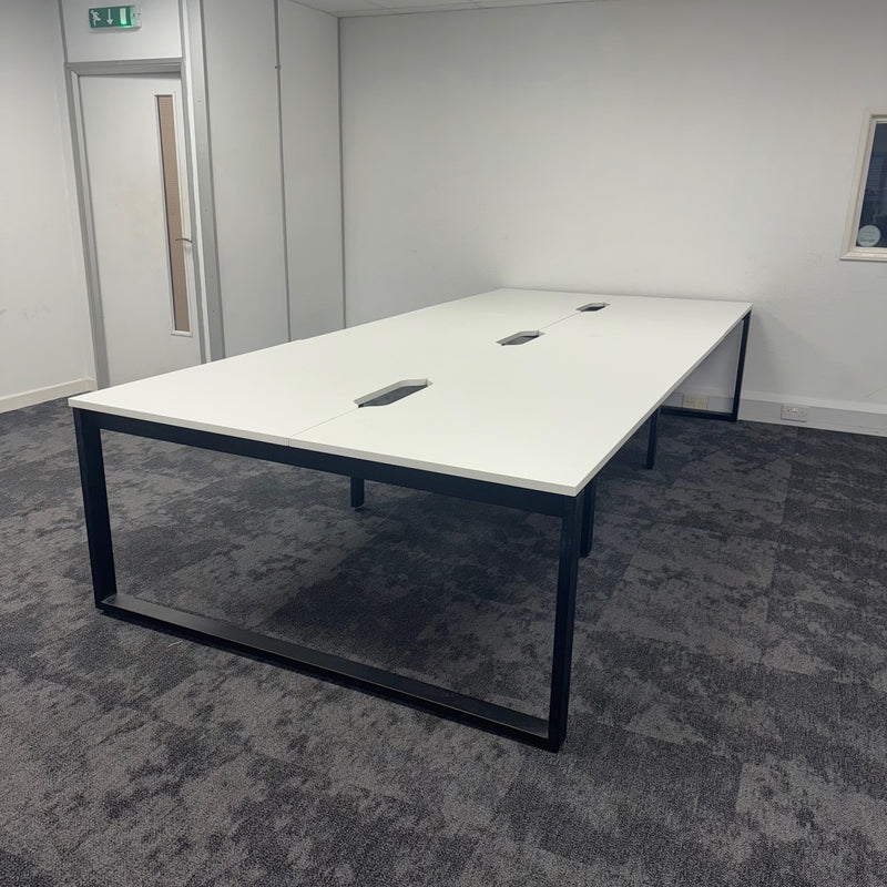 Used White Bench Desk with Cable Management