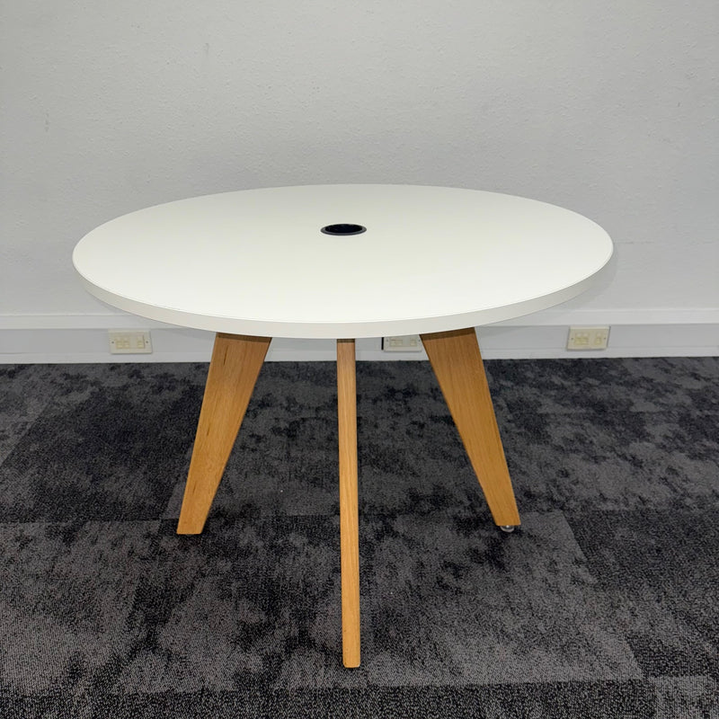 Used White Round Table with Wooden Legs