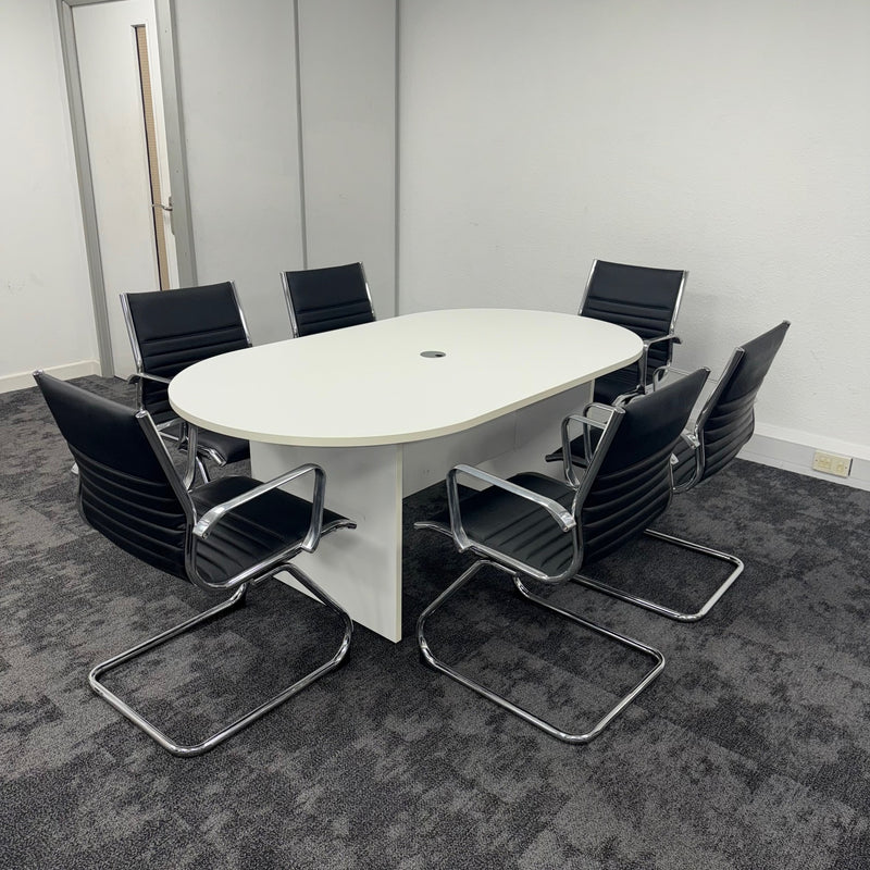 Used White Meeting Table with 6 Ribbed Meeting Chairs