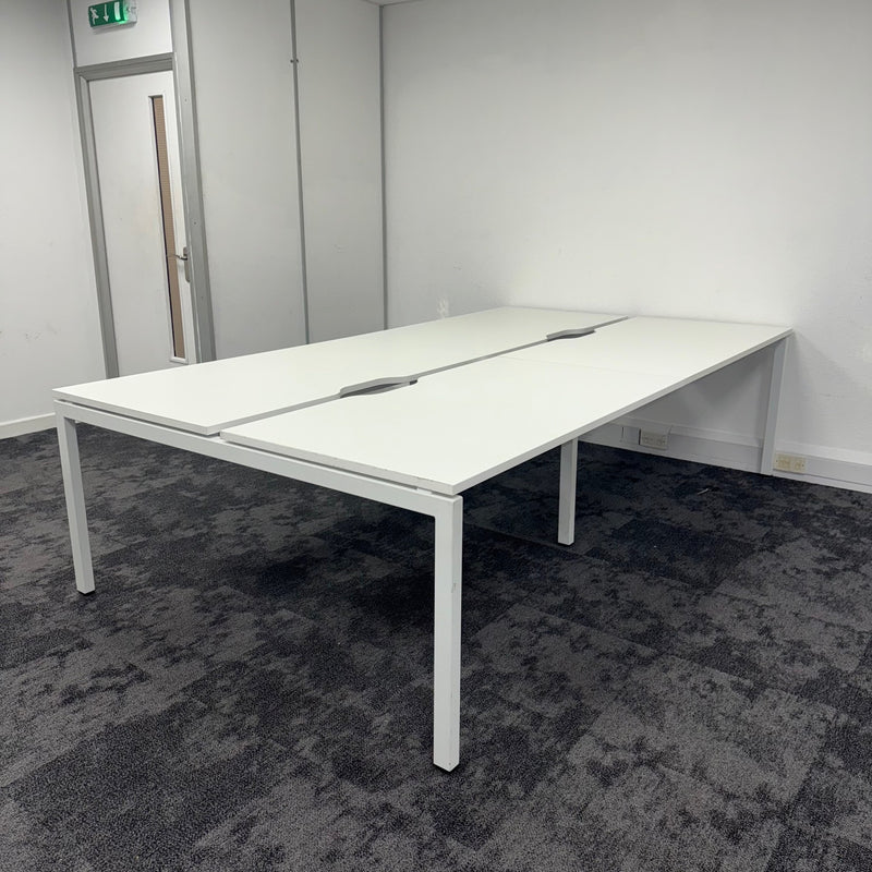 Used Triumph White Bench Desks with Cable Trays